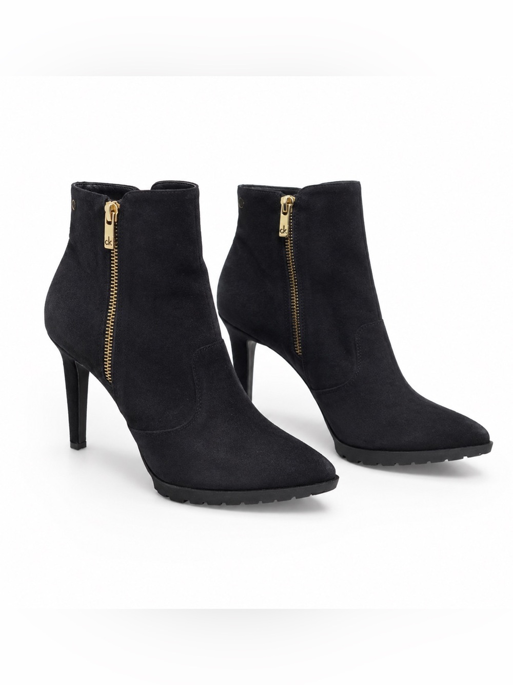 Calvin Klein Suede Ankle Boots with Gold Zip - Navy